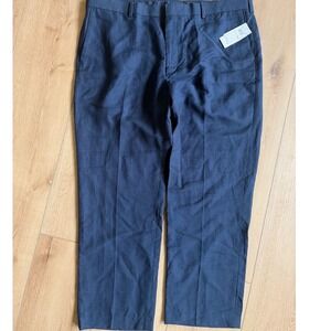 Cubavera Mens Linen Blend Dress Pants Navy Blue Flat Front size 42 chino trouser